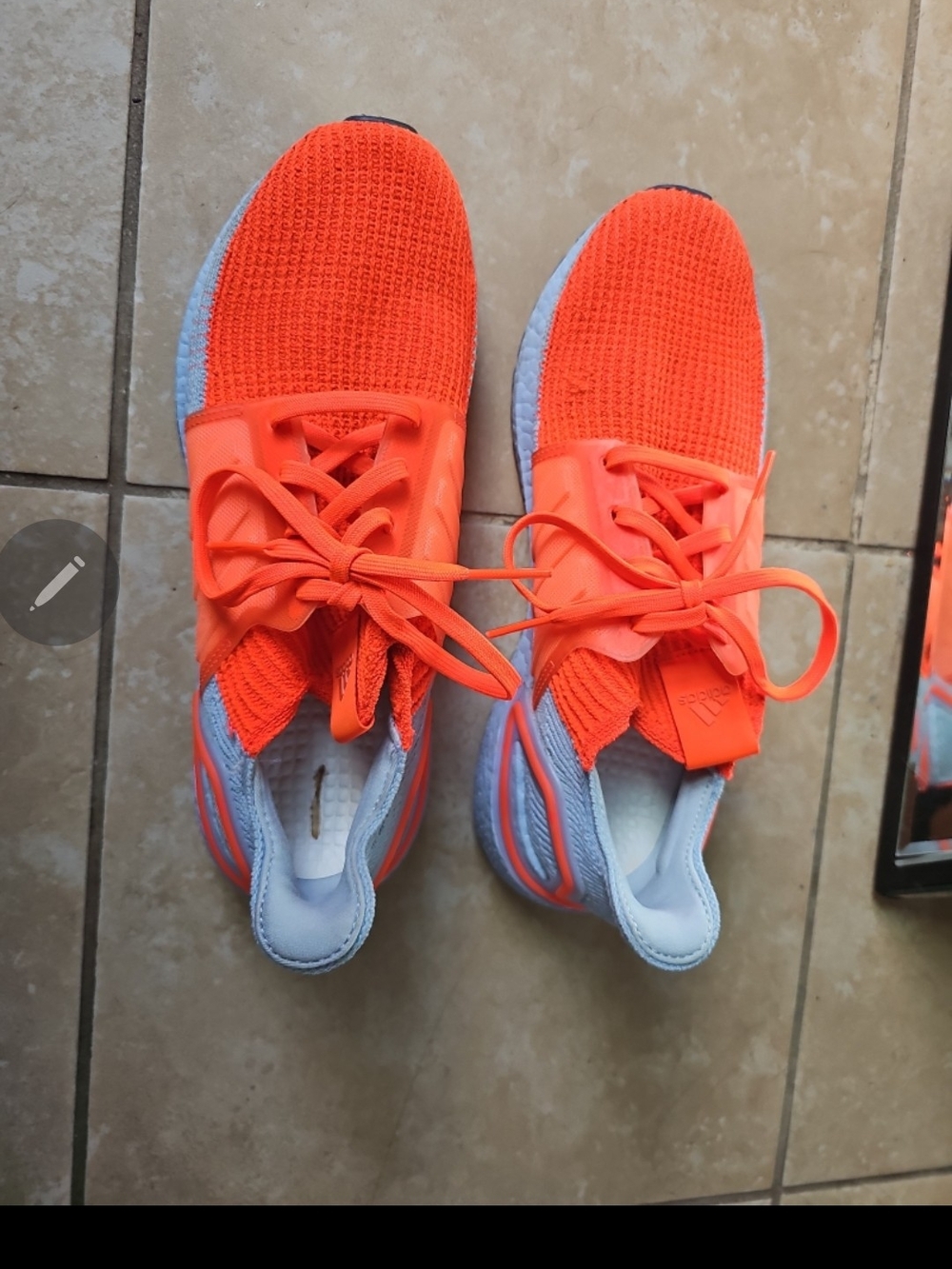 ADIDAS MEN'S "ULTRABOOST 19 SOLAR RED GLOW BLUE"  SIZE 9    $75